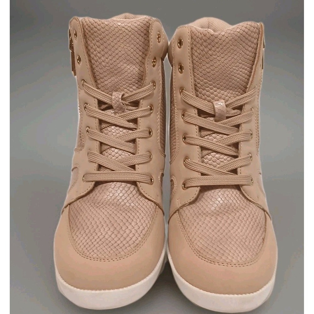 JustFab Hidden‎ Wedge Sneaker Booties Blush Pink Snake Print Side Zip Size 9